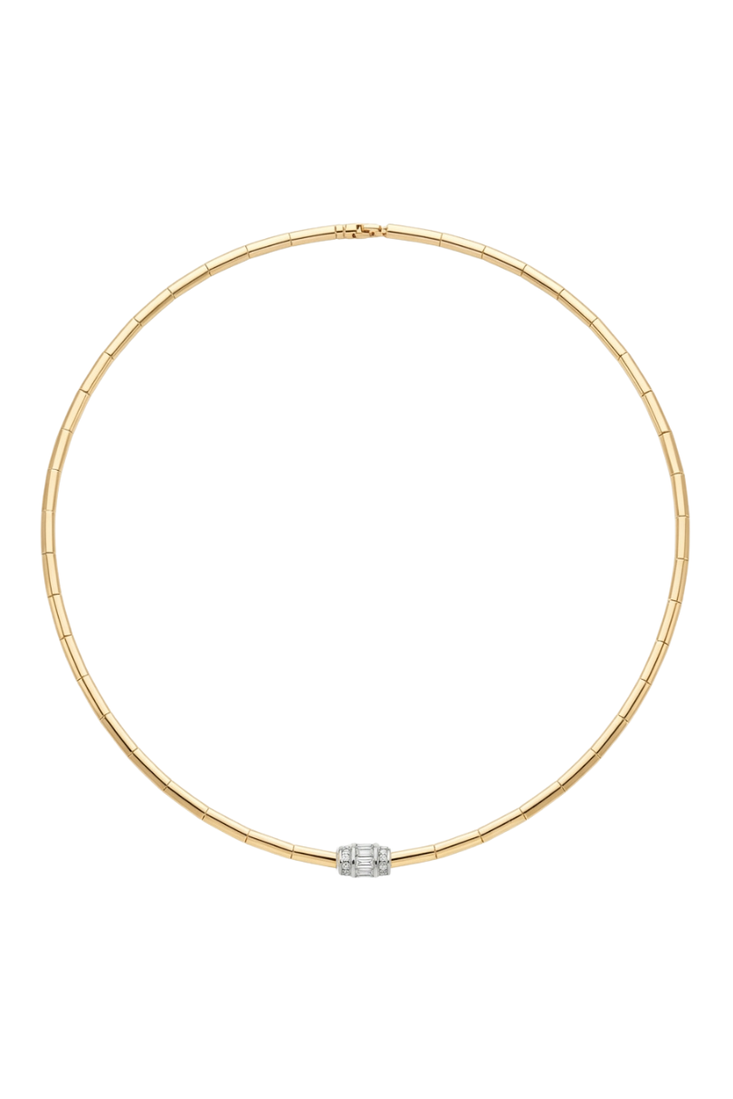 a gold and silver necklace with a diamond