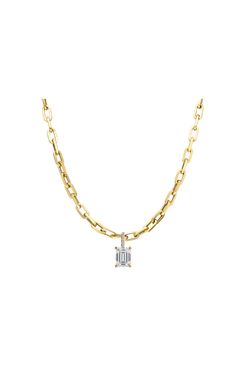 a gold chain with a diamond pendant