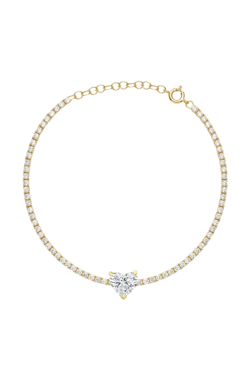 a diamond bracelet with a heart shaped stone