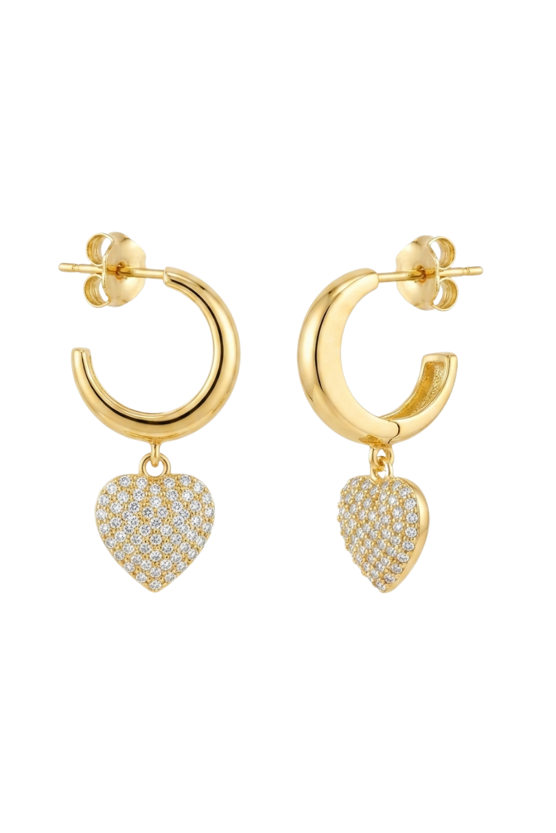 a pair of gold earrings with diamonds