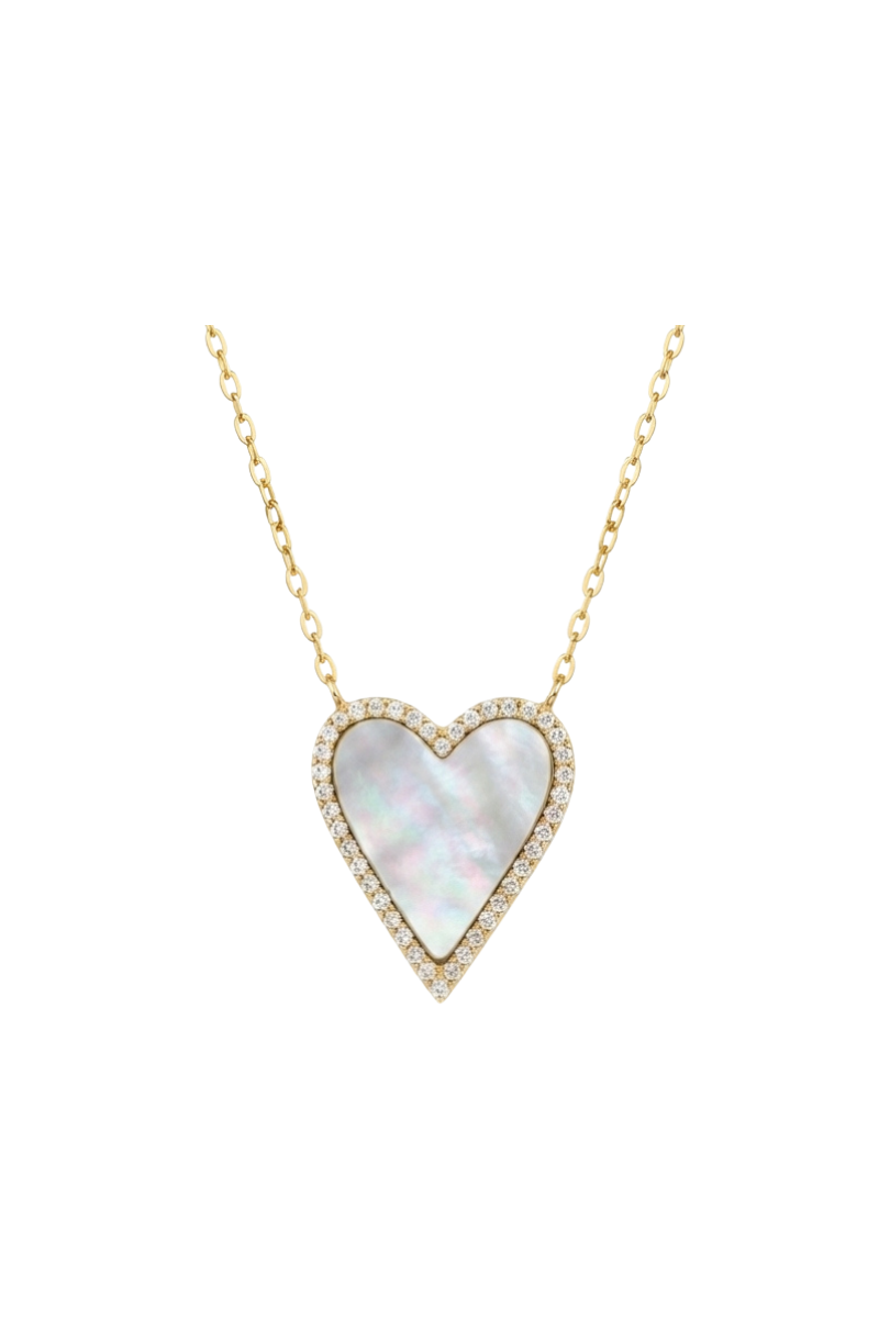 a gold chain with a heart shaped pendant