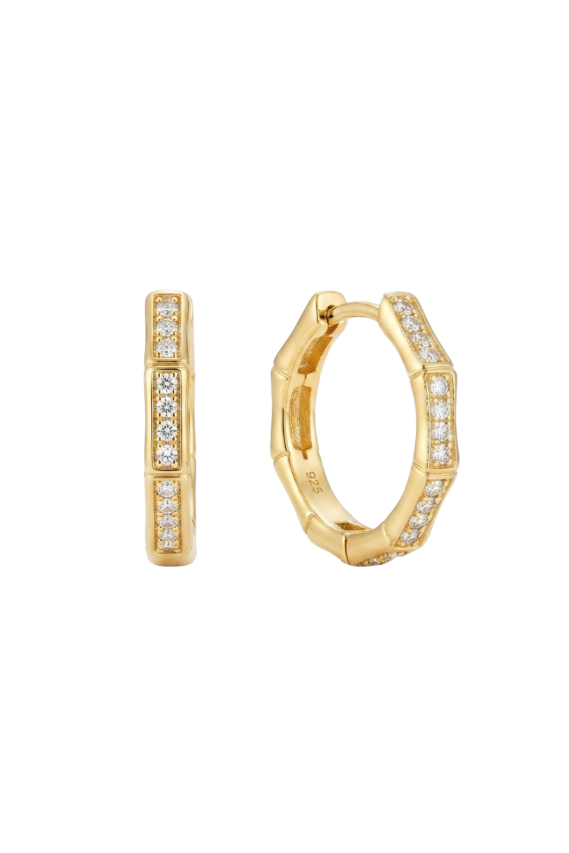 a pair of gold earrings with diamonds