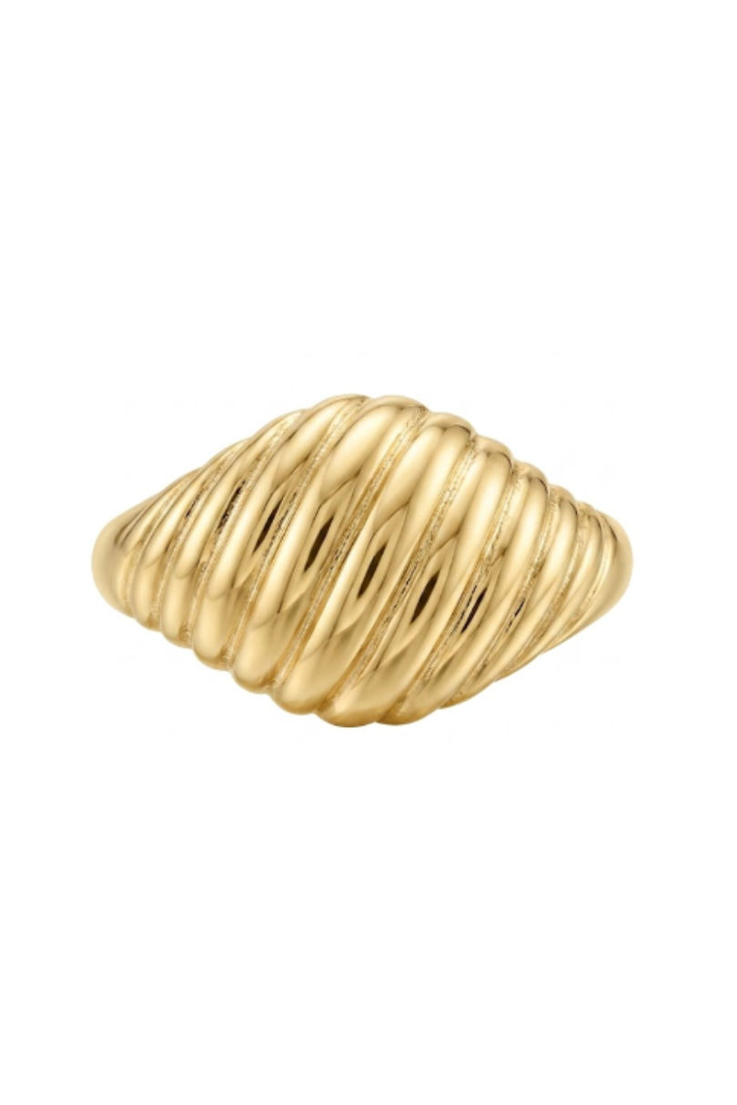a gold ring with a twisted design