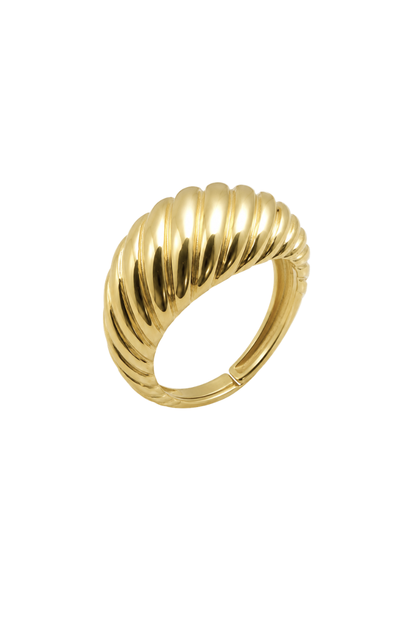 a gold ring with a twisted design