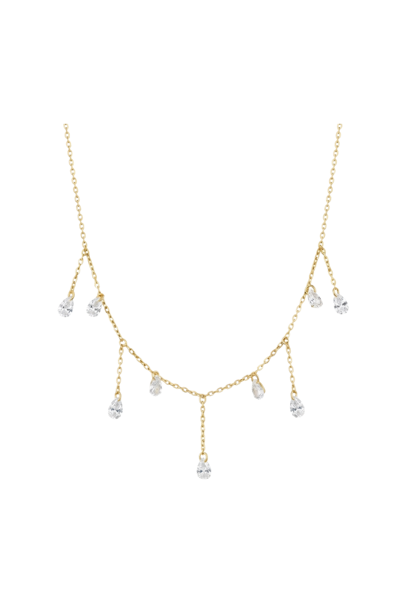 a gold chain with diamonds from it