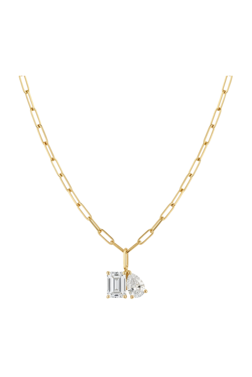 a gold chain with a diamond pendant