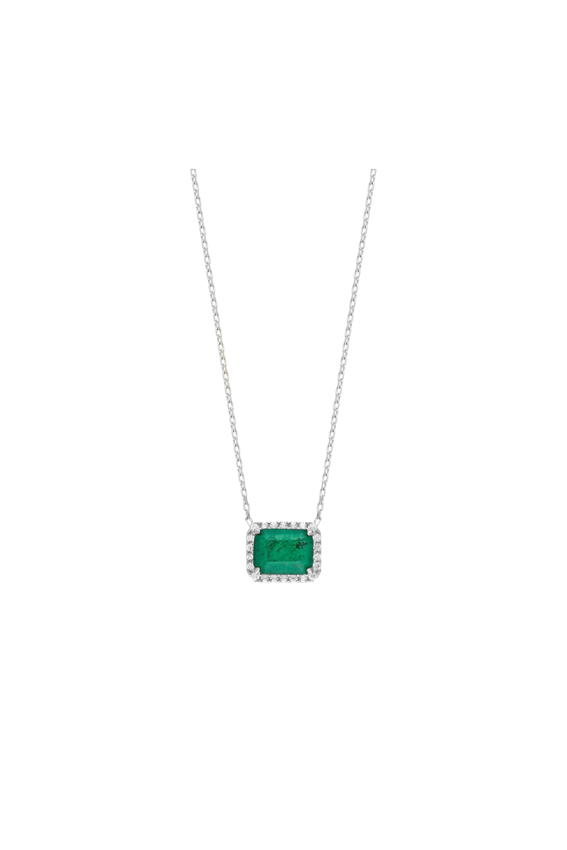 a necklace with a green stone in it